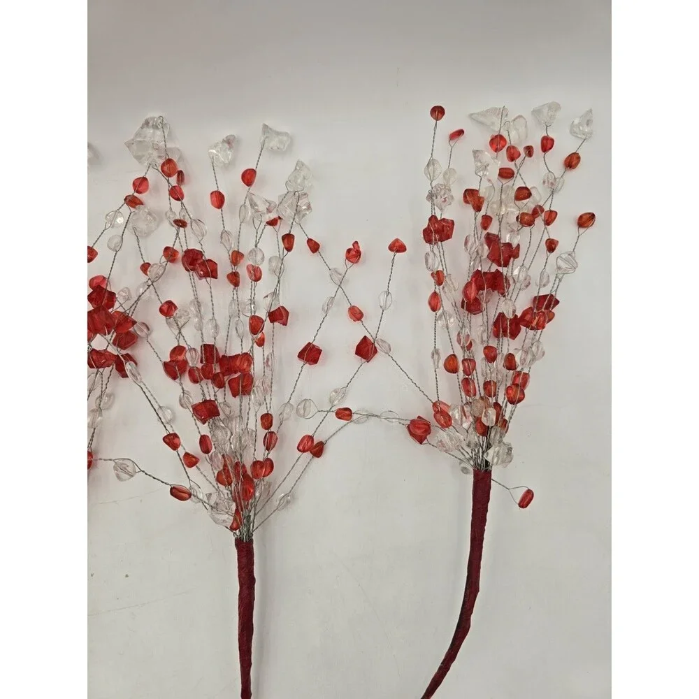 Lot Of 5 Acrylic Bead Spray Red & Clear Picks Holiday Craft Flower Arrangement‎